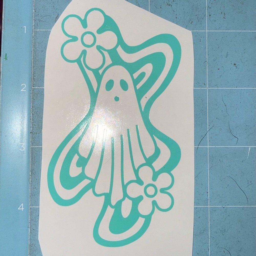 Teal Ghost and Flowers Sticker